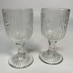 Set 2 Vtg Jeannette Glass Iris & Herringbone Clear Cordial Glasses 4.25" Tall